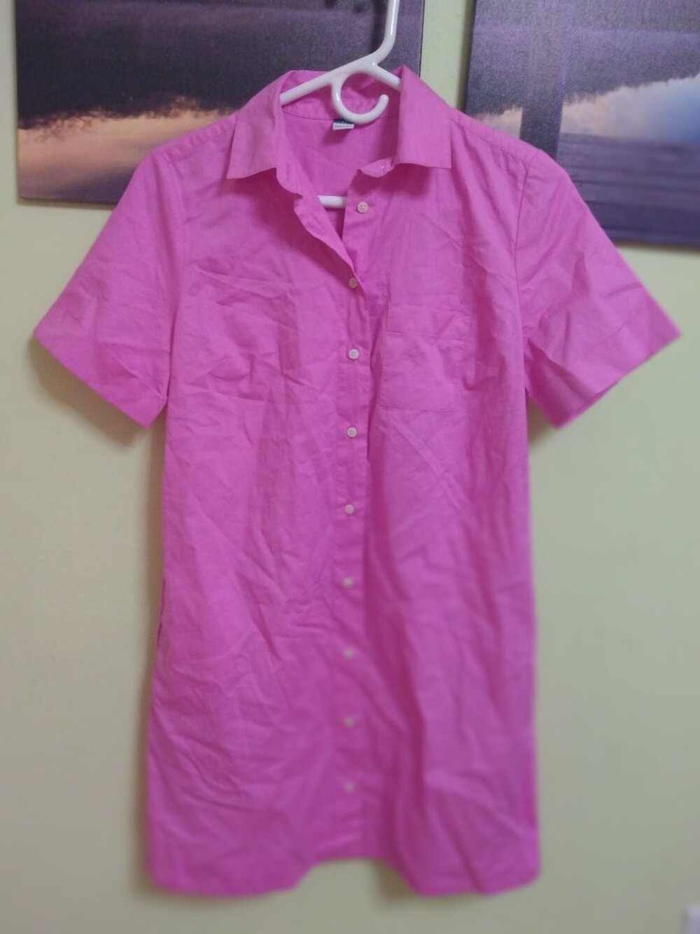 Womens XS Old Navy collared, button down, pink, baby doll dress.